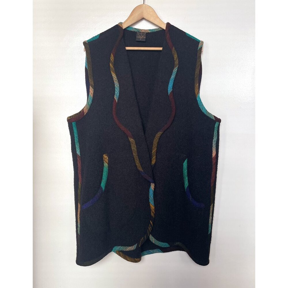Candiss Cole Black Multicolor Vest Wearable Art Size M L XL